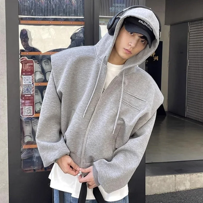 Hoodie with a unique cut for standout style -Drawstring Straight Cut Pocket Hoodie