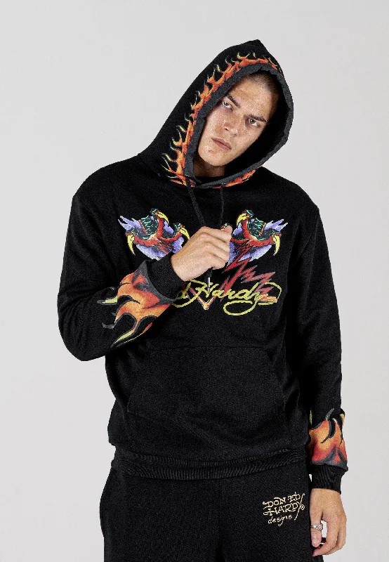 Lightweight hoodie for active wear -Mens Lightning-Fire Graphic Hoodie - Black