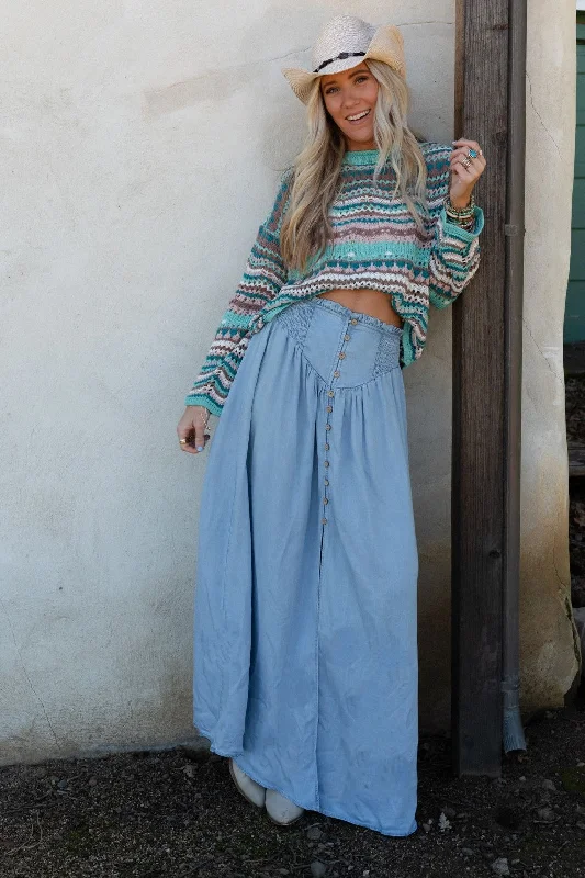 Skirts with pleats for flattering designs -Pacific Coast Denim Maxi Skirt - Blue