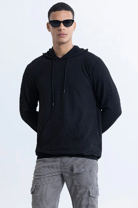 Stylish hoodie with graphic details for extra flair -Liney Black Hoodie