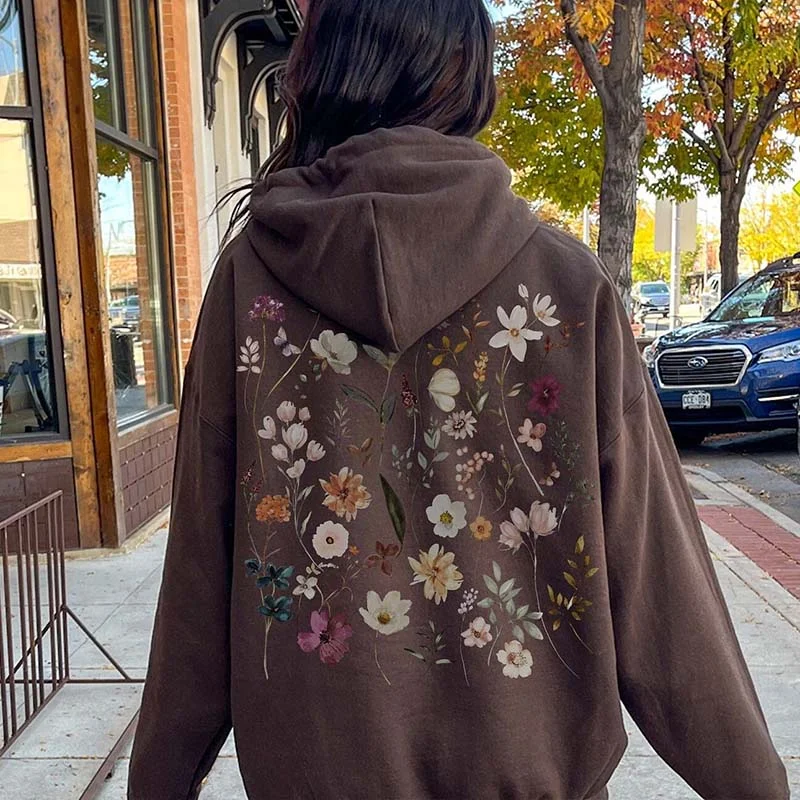 Classic hoodie with a comfortable, oversized fit -Fairycore Boho Wildflowers Cottagecore Hoodie