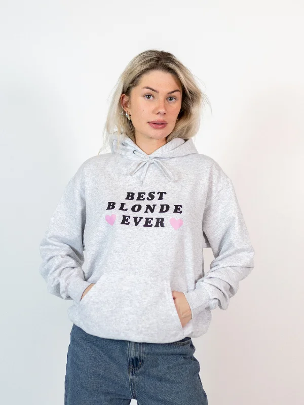 Comfortable hoodie for layering with sweatpants -BEST BLONDE HOODIE - GRÅ