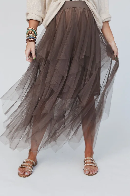 Skirts for casual brunches -Boho Ballerina Skirt - Mocha