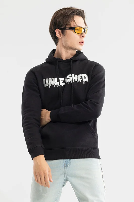 Trendy color-block hoodie for modern looks -Unleashed Black Hoodie