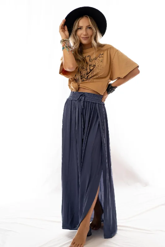 Skirts with ties for a fitted appearance -Stasia Maxi Skirt - Blue