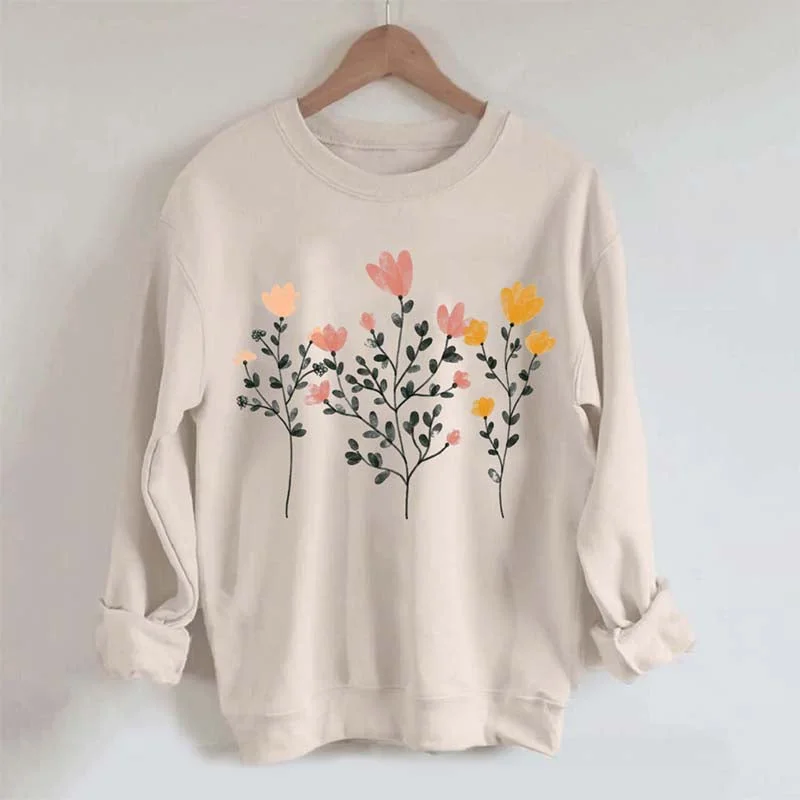 Trendy sweatshirt with tie-dye pattern -Pastel Flowers and Stems Minimalist Sweatshirt