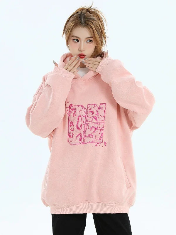 Trendy oversized hoodie for ultimate coziness -Plushy Embroidery Hoodie