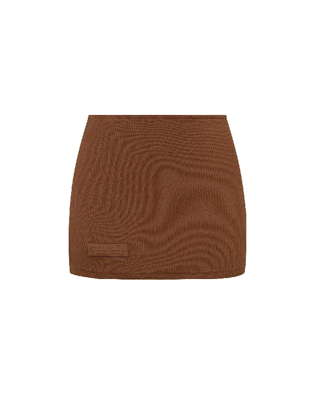 Skirts with a wraparound design for chic style -Ribbed Mid Rise Skirt