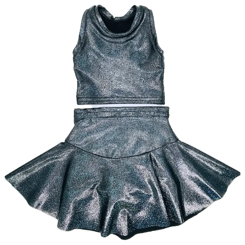 Skirts with buttons for a vintage touch -Shimmer Shake Skater Skirt & Sports Bra