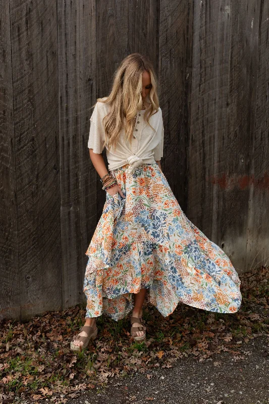 Skirts for date night outfits -The Nest Swing Of Things Pocketed Midi Skirt - Floral