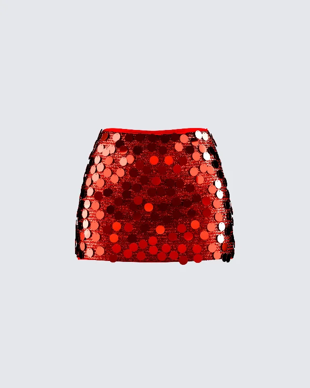 Skirts with geometric prints for modern looks -Philo Red Sequin Mini Skirt