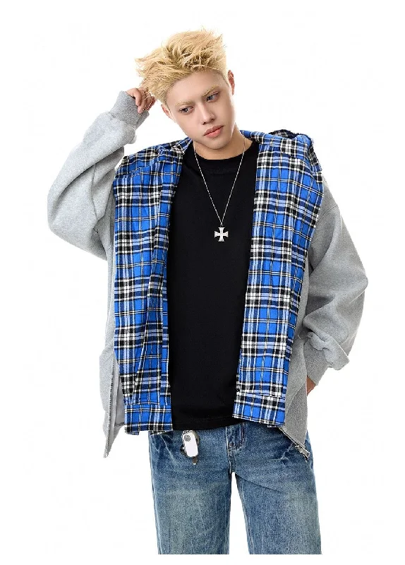 Trendy hoodie with soft fabric for ultimate comfort -Double-Layer Plaid Zip-Up Hoodie