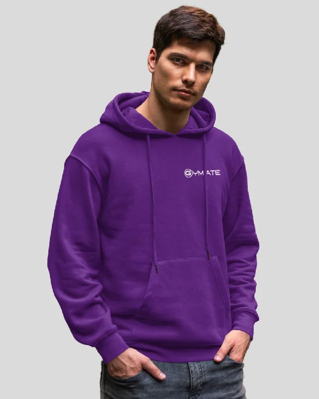 Cozy hoodie for relaxing in comfort -Mens Purple Hoodies Designer Gymate logo [chest]