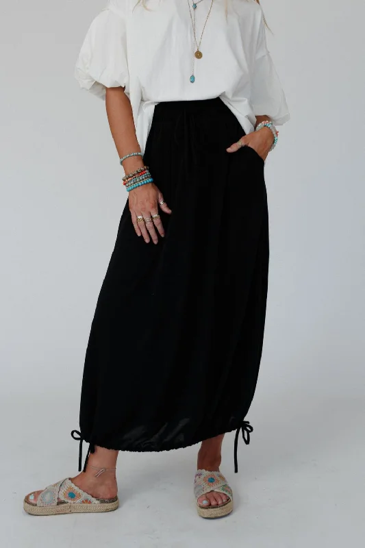 Skirts for everyday comfort -The Nest All In Drawstring Maxi Skirt - Jet Black