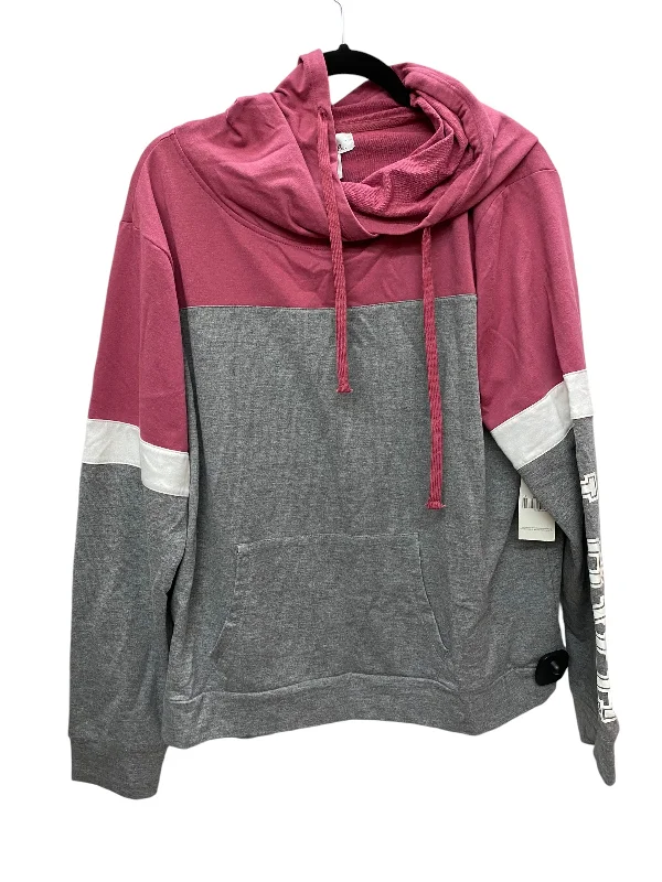 Soft sweatshirt with a comfortable fit -Sweatshirt Hoodie By Just Be In Grey & Pink, Size: L