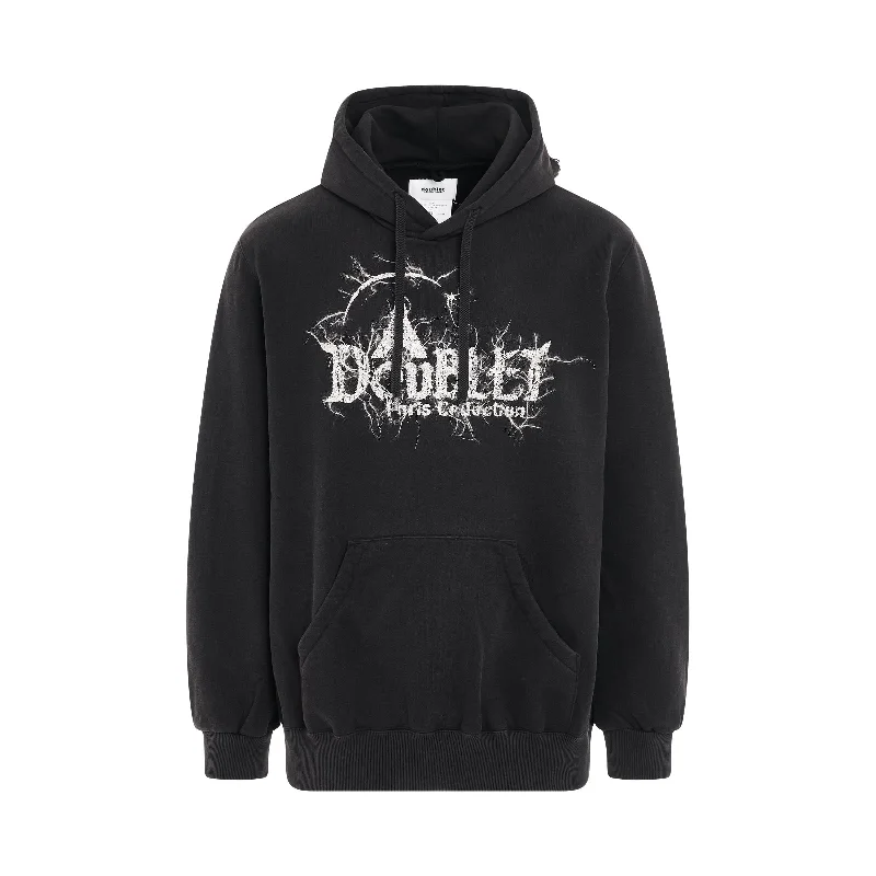 Trendy hoodie with cool prints for street fashion -"DOUBLAND" Embroidery Hoodie in Black