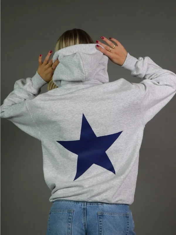 Trendy hoodie with graphic designs for a cool look -NAVY STAR HOODIE (rygprint) - GRÅ