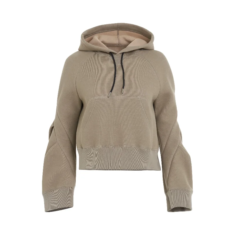 Classic hoodie with a relaxed fit for all-day wear -Sponge Sweat Hoodie with Sleeve Detail in Light Khaki