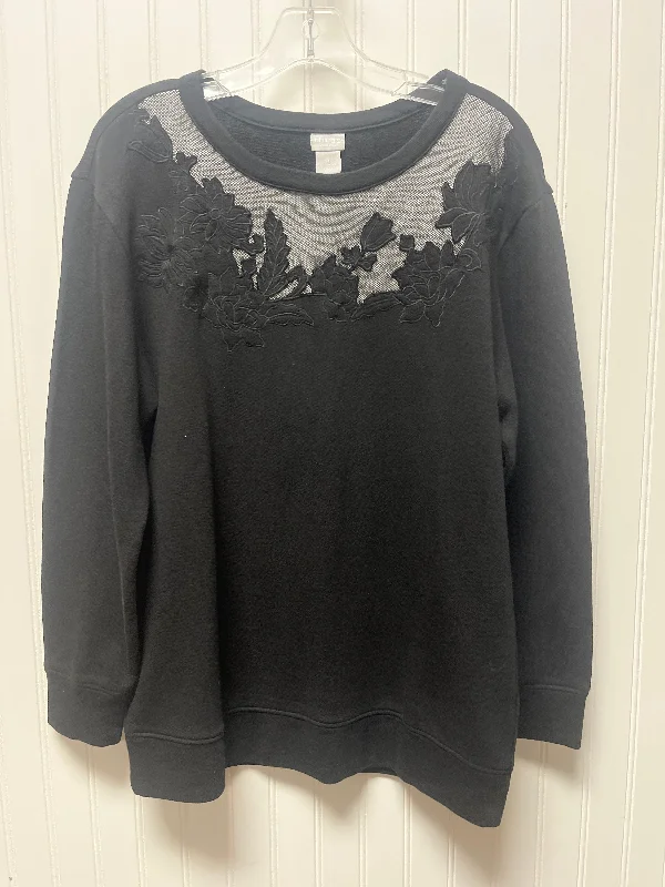 Trendy sweatshirt for workout wear -Sweatshirt Crewneck By Chicos In Black, Size: M