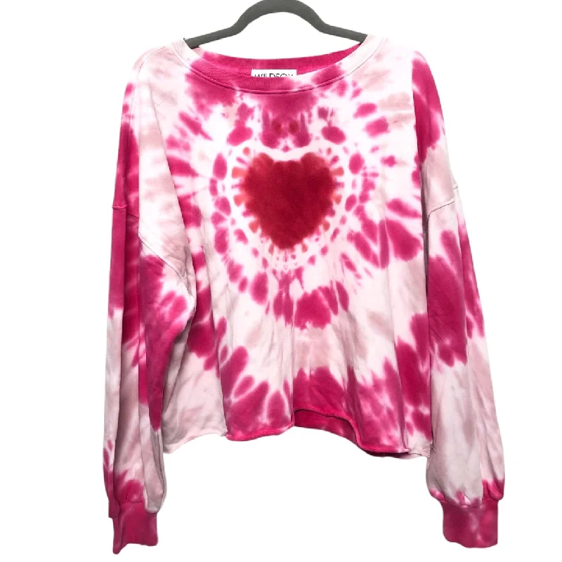 Relaxed sweatshirt for ultimate comfort -Sweatshirt Crewneck By Wildfox In Pink & White, Size: Xl