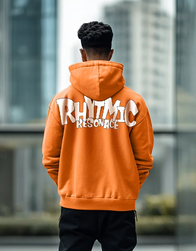 Cozy hoodie for a fashionable streetwear look -Rhythmic Orange Regular Fit Back Printed Hoodie