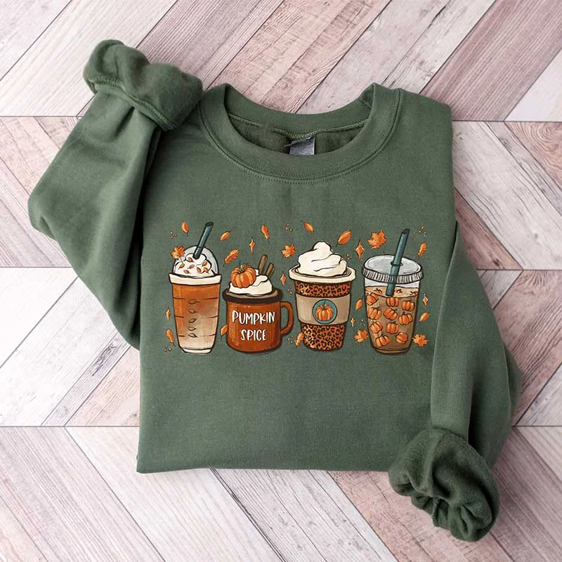 Comfortable sweatshirt with a relaxed fit -Fall Coffee Pumpkin Spice Sweatshirt