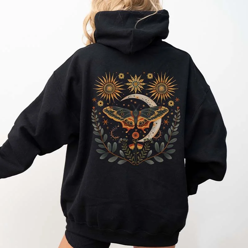 Stylish hoodie with graphic details for extra flair -Luna Moth Celestial Hoodie