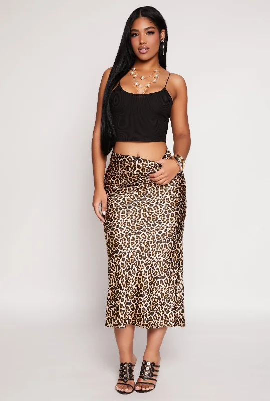 Skirts with subtle prints for understated elegance -Almost Famous Satin Printed Pattern Midi Skirt