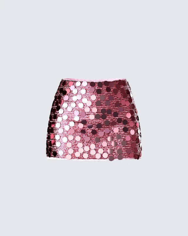 Skirts with delicate embroidery for a soft look -Philo Pink Sequin Mini Skirt