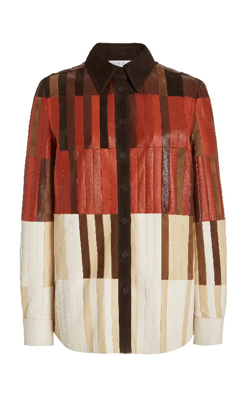 Trench jackets for rainy days -Campos Patchwork Shirt in Red Clay Nappa Leather