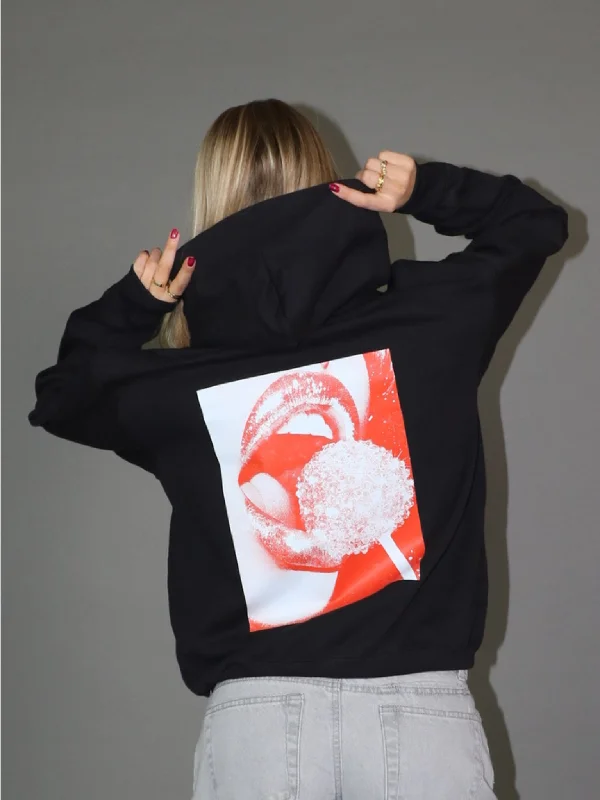 Trendy hoodie with colorful accents for a vibrant look -ORANGE LOLLIPOP HOODIE (rygprint) - SORT