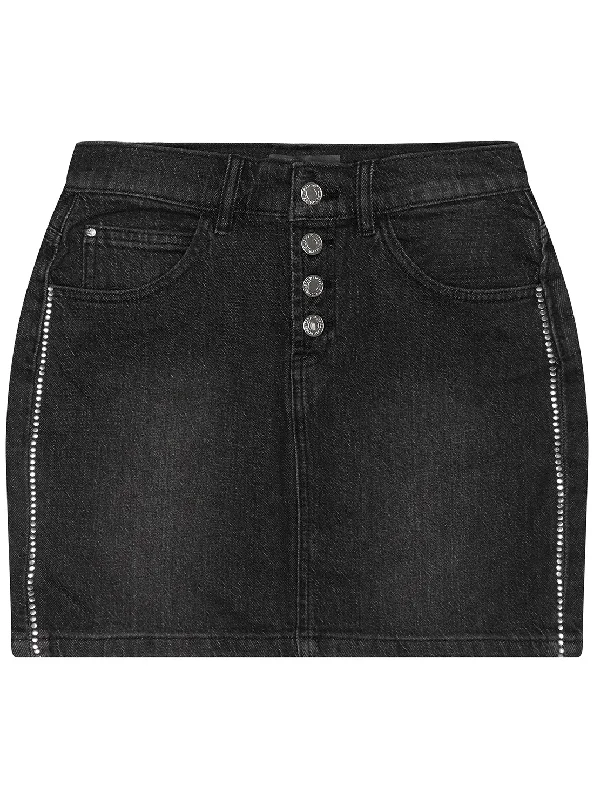 Skirts with embroidery for unique style -Black Denim Mini Skirt (7-16)