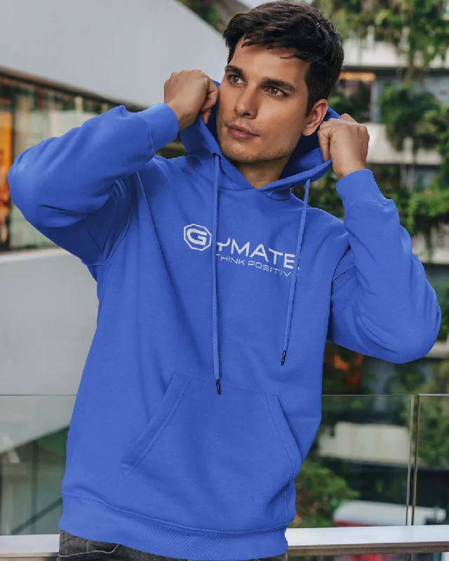 Warm hoodie for staying comfortable in cold weather -Light Blue Designer Hoodie – Gymate ‘Think Positive’ [ctr/lge]