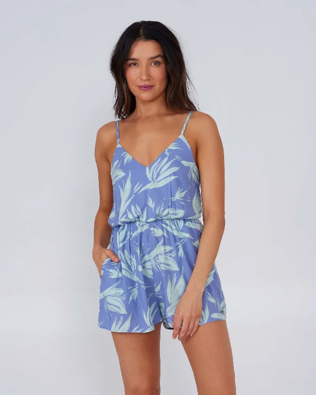 Soft fleece shorts for chilly days out -Drifting Romper - Blue Dusk