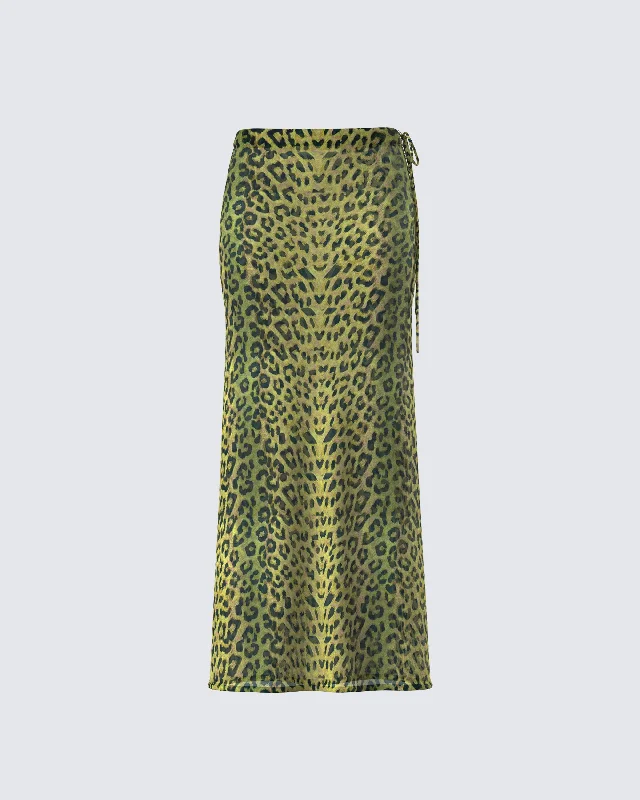 Skirts for easy, stylish wear -Calista Lime Leopard Maxi Skirt