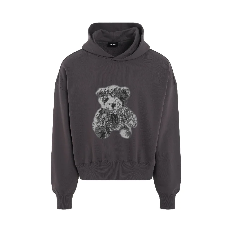 Trendy hoodie with unique features for standout style -Pixel Teddy Hoodie in Charcoal