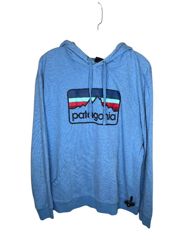 Cozy sweatshirt with hood and drawstrings -Athletic Sweatshirt Hoodie By Patagonia In Blue, Size: L