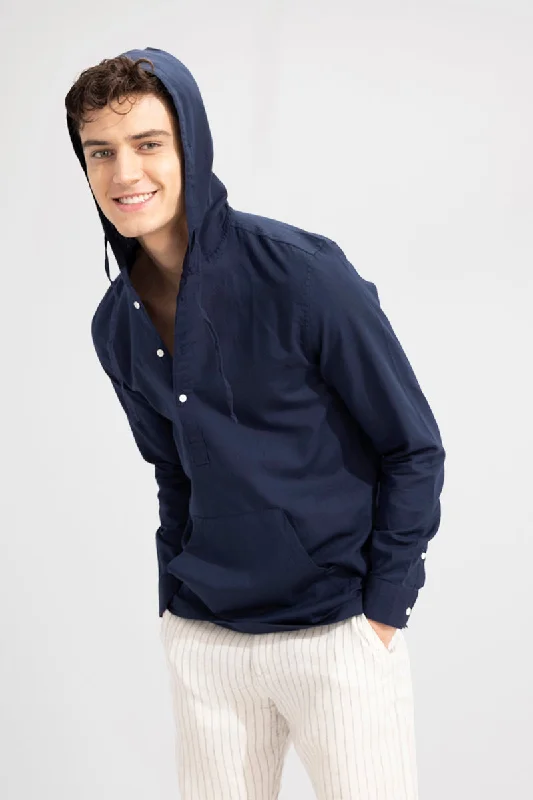 Hoodie with a simple design for a minimalist look -Brezee Linen Navy Hoodie Shirt