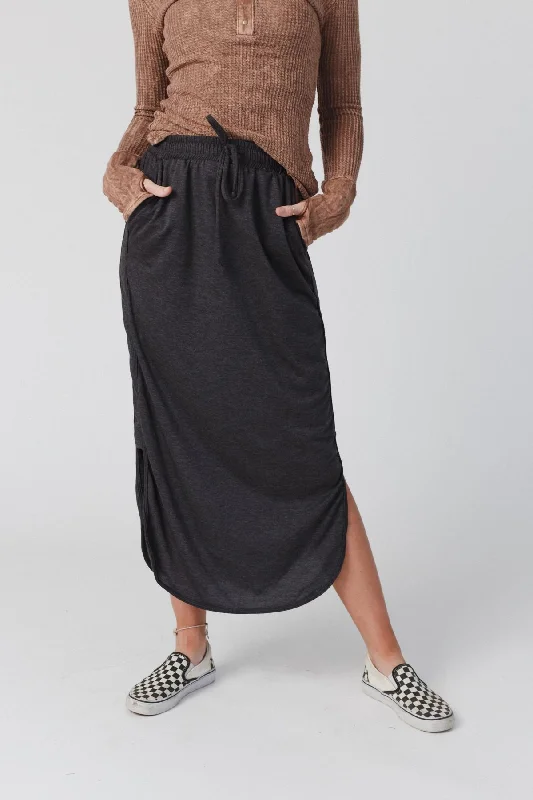 Skirts for stylish weekend looks -The Nest So Comfy Drawstring Maxi Skirt - Charcoal