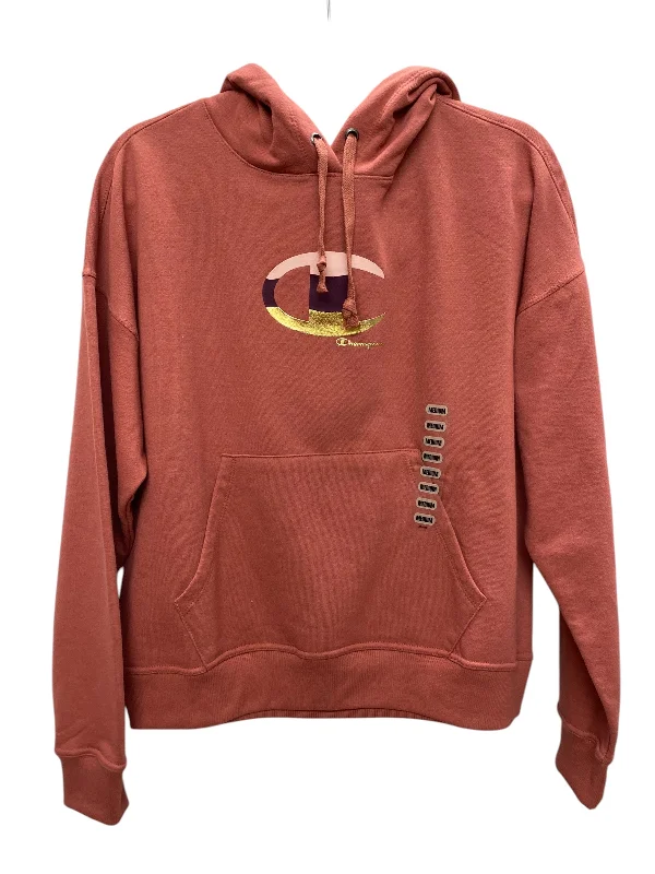 Stylish sweatshirt with slogan prints -Sweatshirt Hoodie By Champion In Pink, Size: M