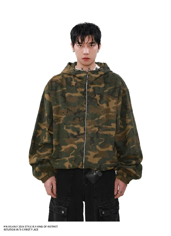 Classic hoodie for an everyday go-to -Gradient Camouflage Zip-Up Hoodie