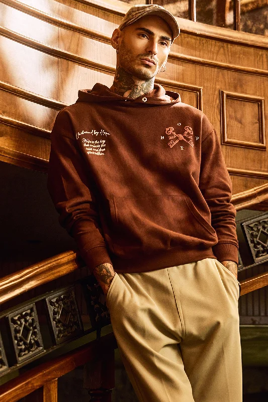 Soft hoodie for a comfortable fit -Legends Unchained Brown Embroidered Hoodie