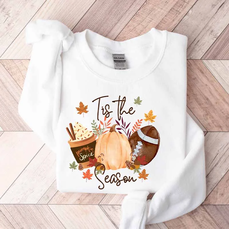 Warm hoodie sweatshirt for winter days -T Is The Season Fall Football Pumpkin Sweatshirt