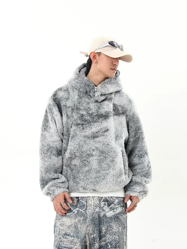 Relaxed hoodie for weekend relaxation -Tie-Dyed Polar Fleece Half-Zip Hoodie