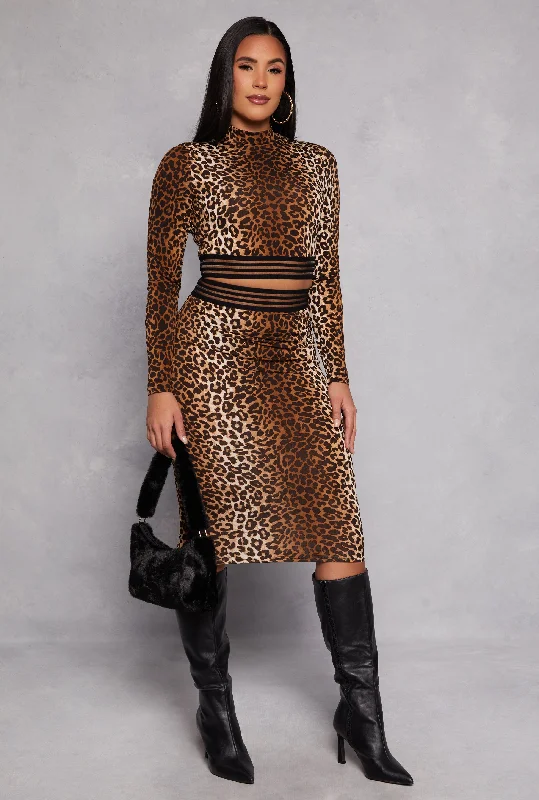 Skirts with a high-low hem for added drama -Iris Leopard Print Midi Skirt