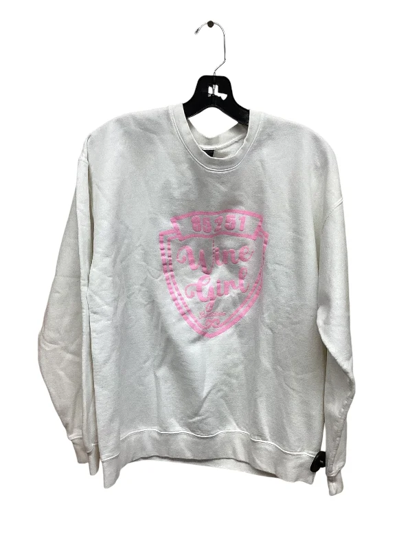 Trendy sweatshirt with vintage appeal -Sweatshirt Crewneck By Clothes Mentor In Pink & White, Size: L