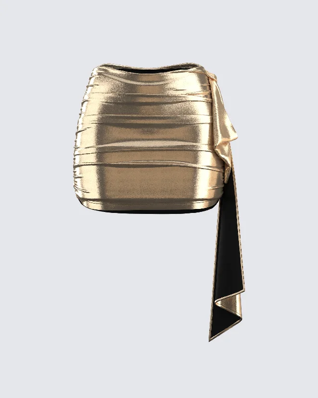 Skirts for music festival looks -Bianca Metallic Gold Drape Skirt