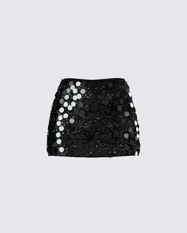 Skirts with ruffle hem for playful elegance -Philo Black Sequin Mini Skirt