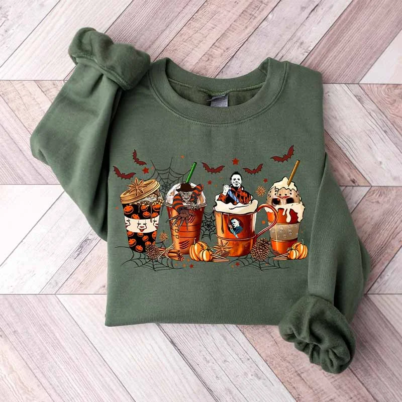 Warm sweatshirt for layering in the cold -Skeleton Coffee Cups Skull Sweatshirt