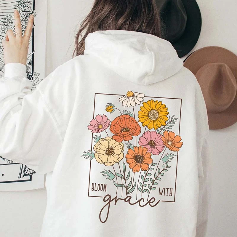 Soft cotton hoodie for everyday wear -Aesthetic Bloom With Grace Hoodie